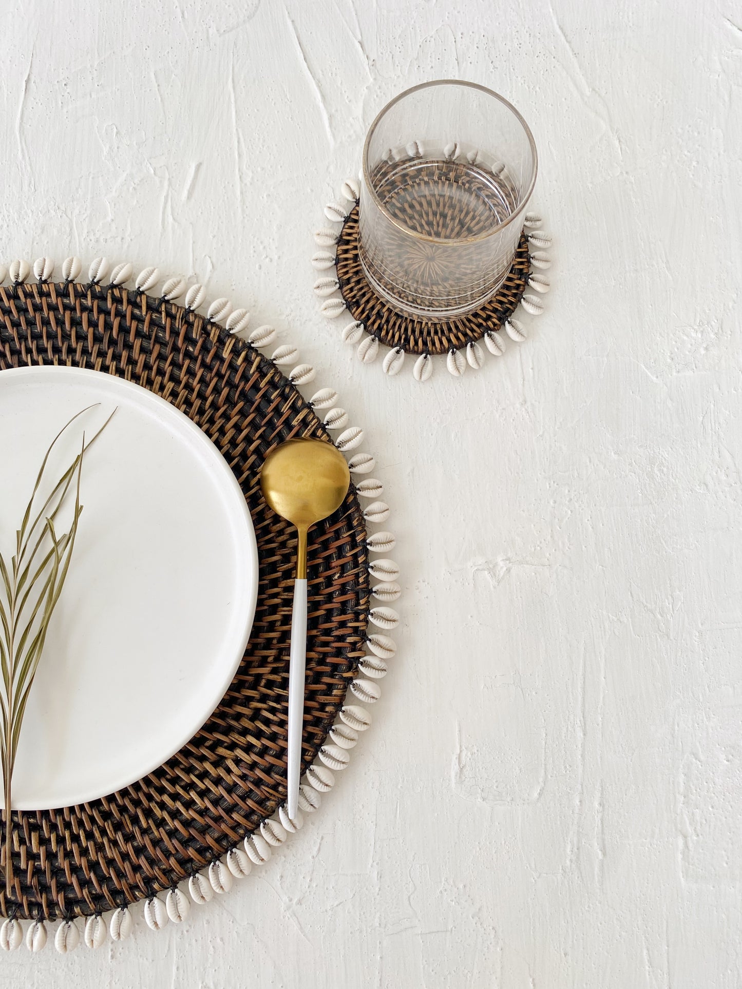 Set of Dark Brown Rattan Shell Coaster