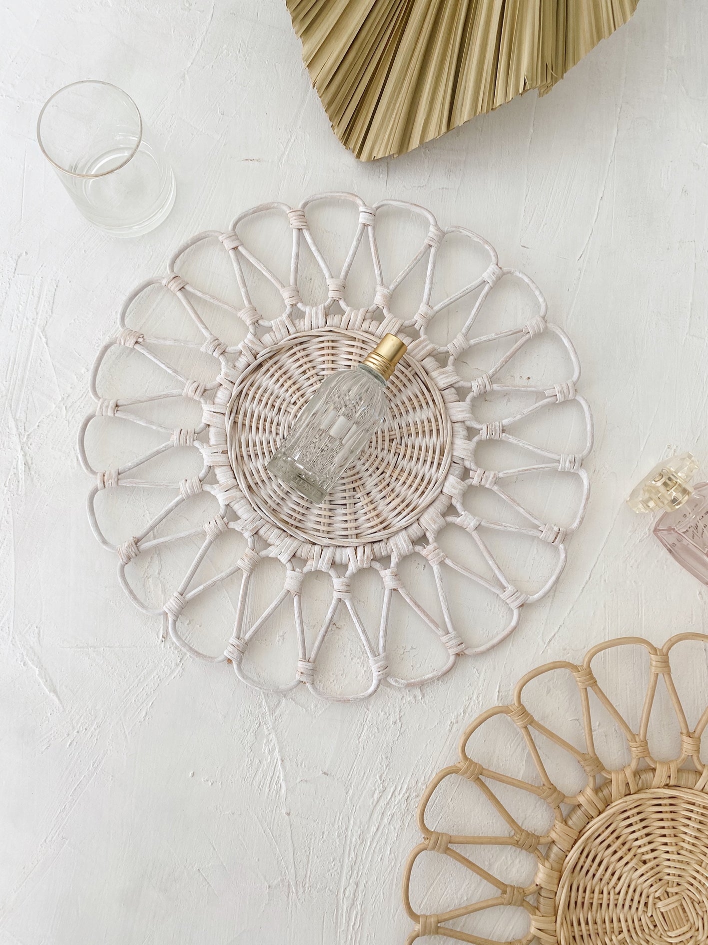 Ayu White Washed Flower Round Rattan Placemat