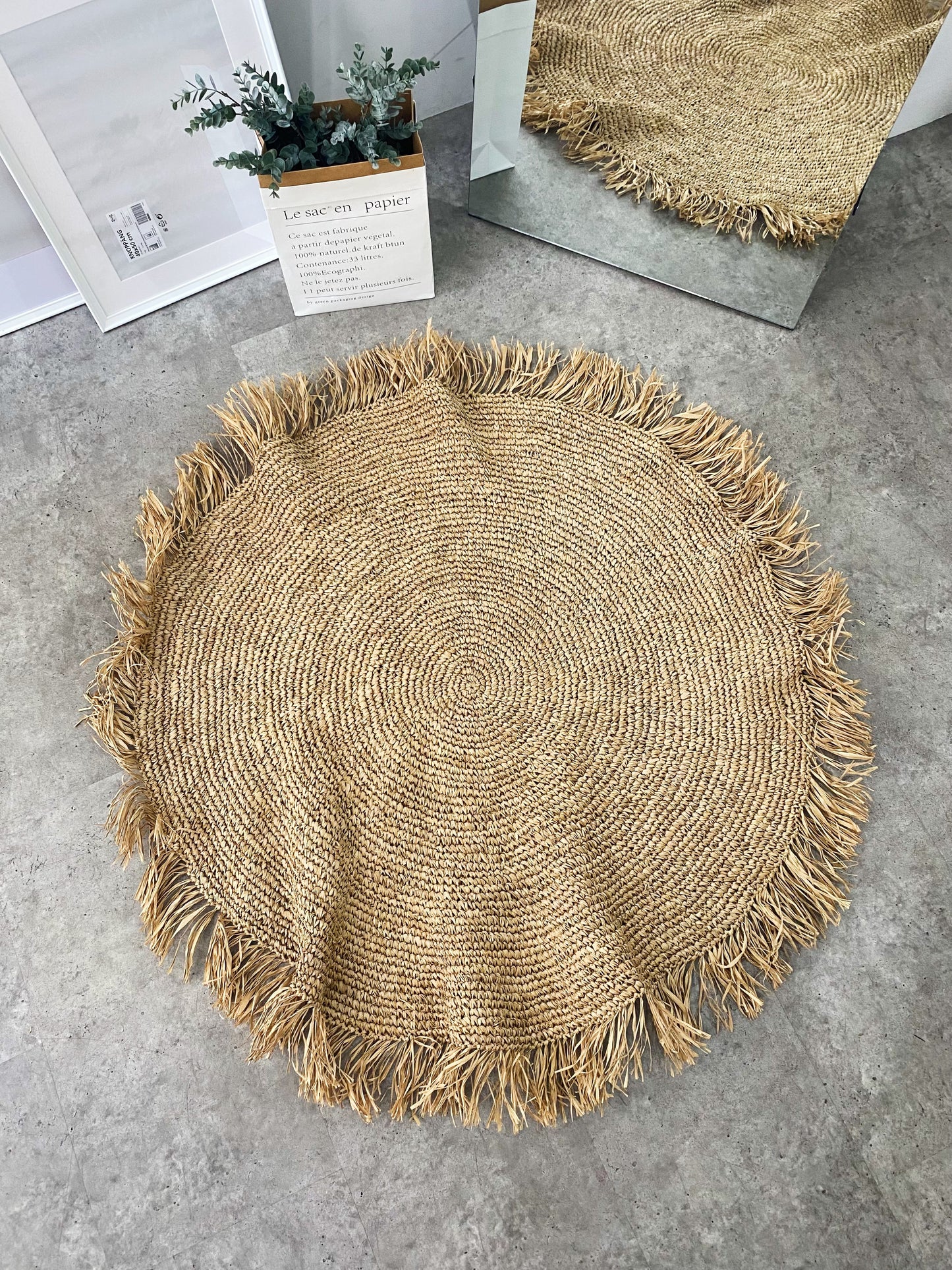 Natural Raffia Fringe Rug