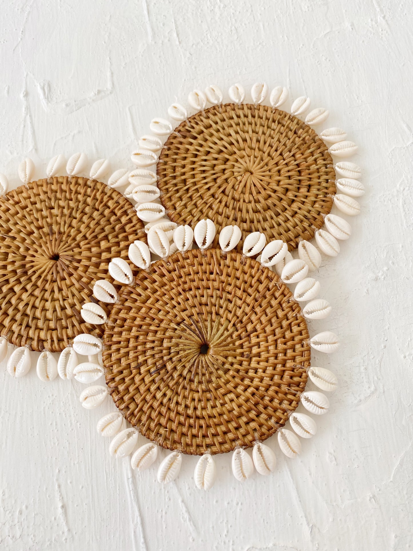 Set of Honey Rattan Shell Coaster