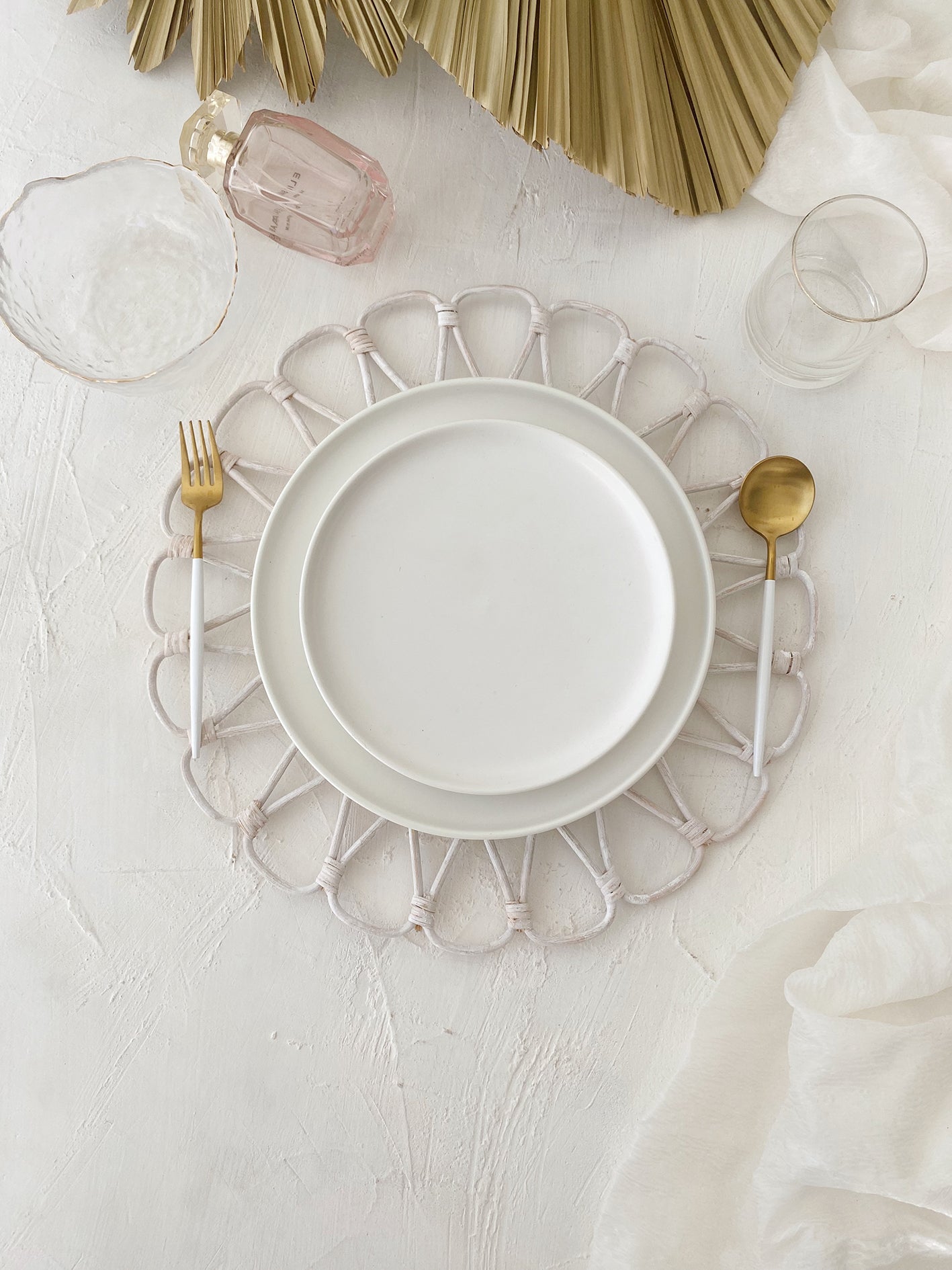 Ayu White Washed Flower Round Rattan Placemat