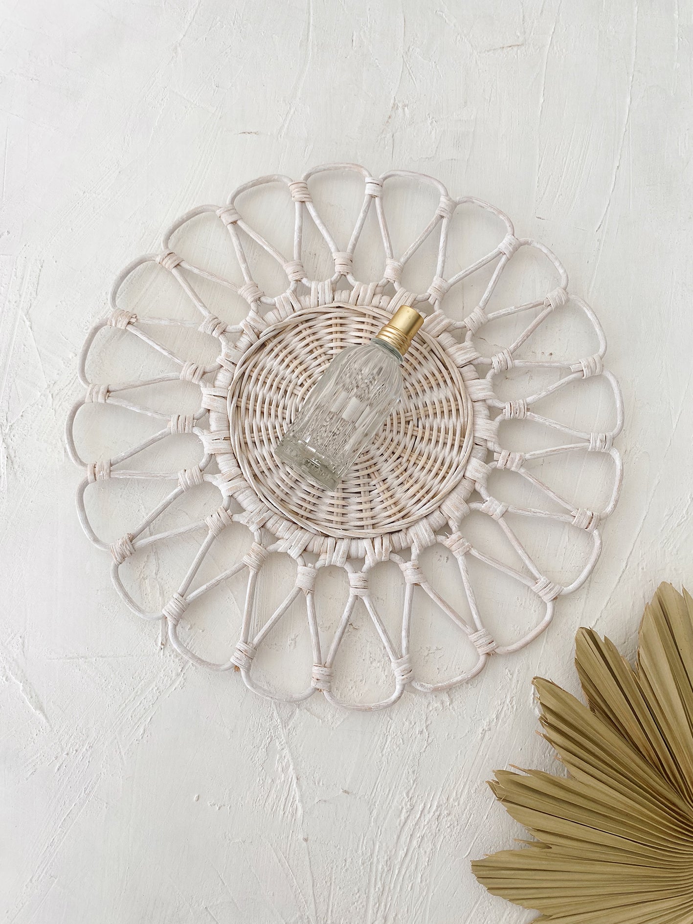 Ayu White Washed Flower Round Rattan Placemat