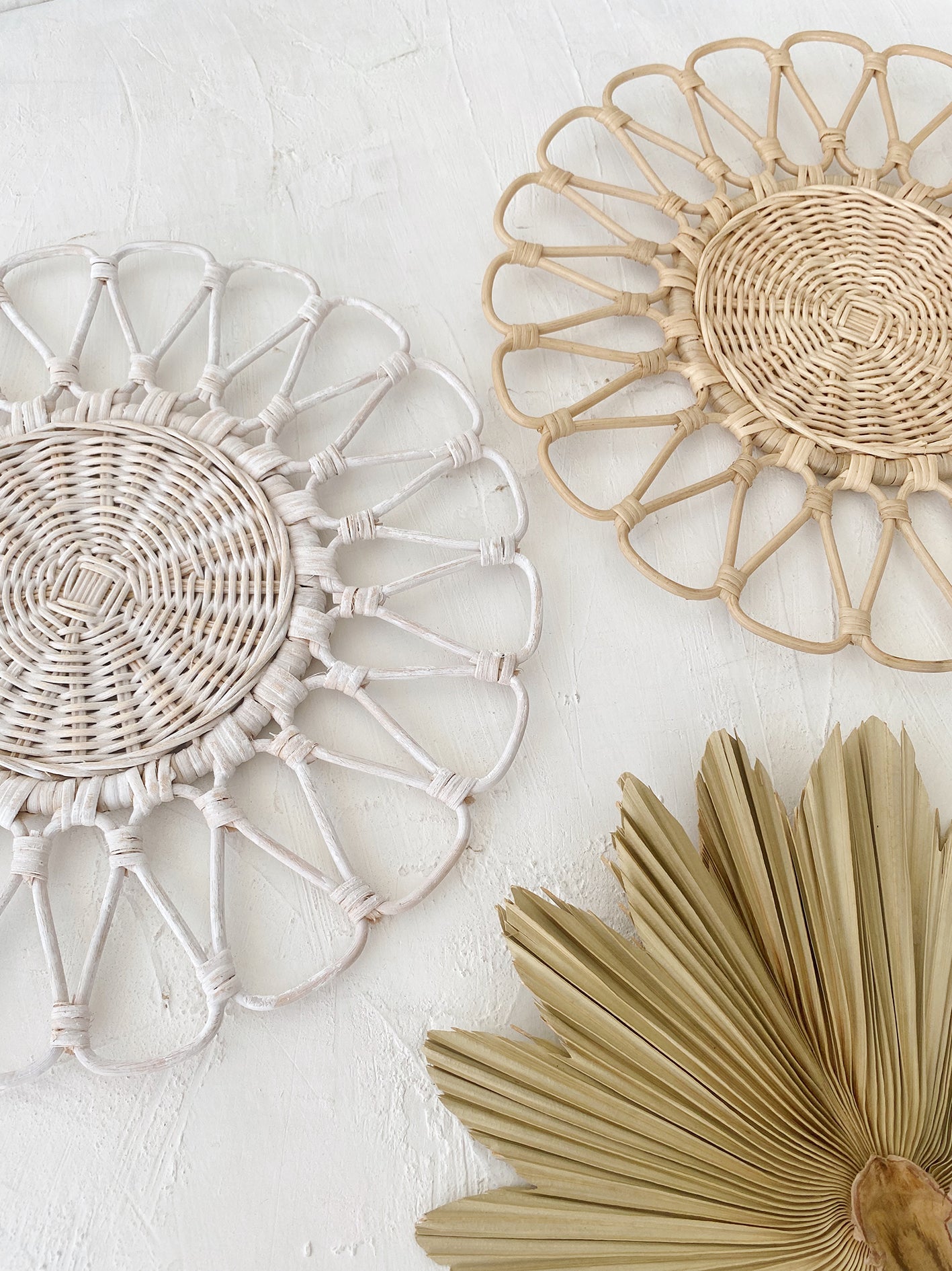 Ayu White Washed Flower Round Rattan Placemat