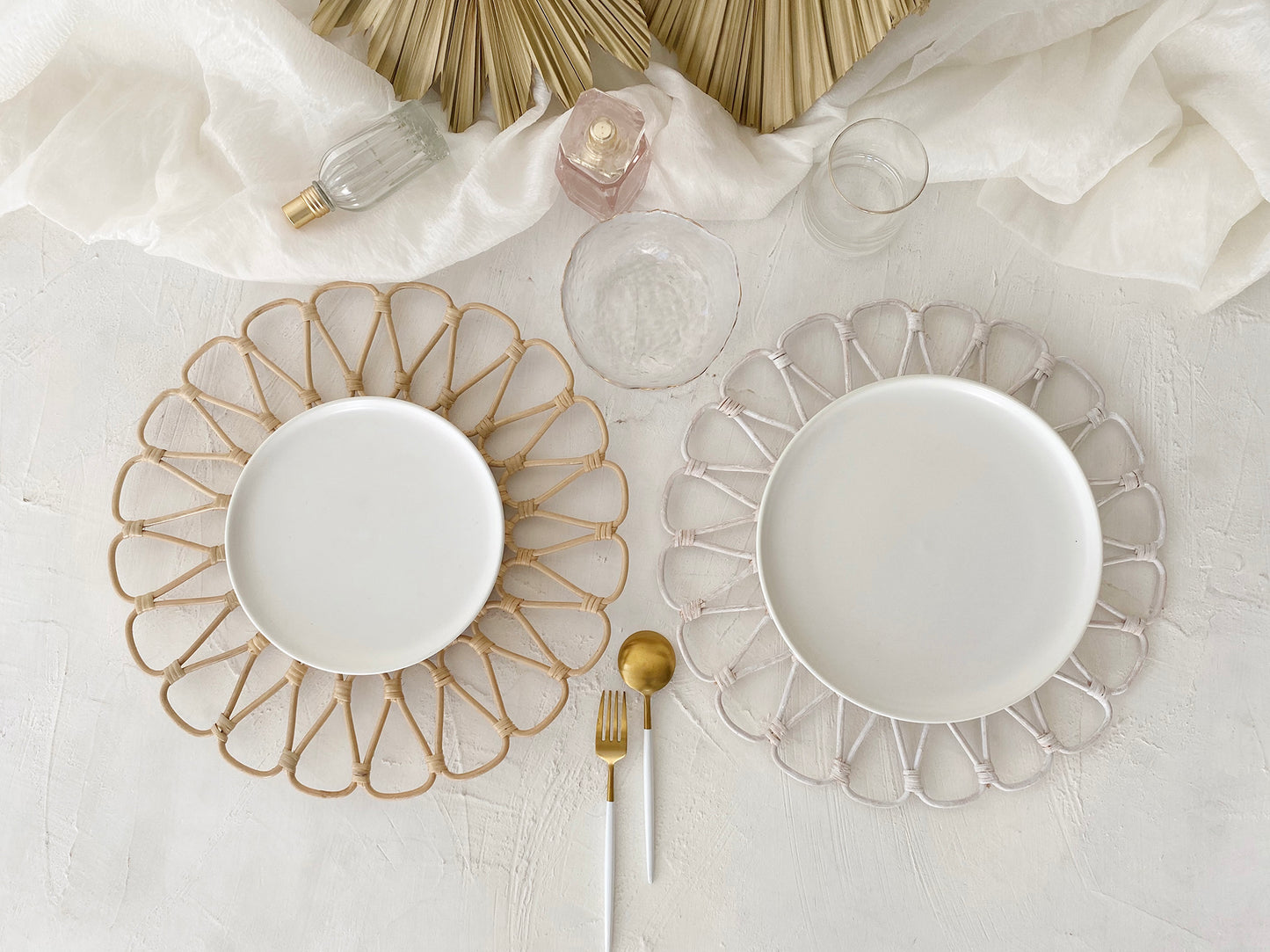 Ayu White Washed Flower Round Rattan Placemat