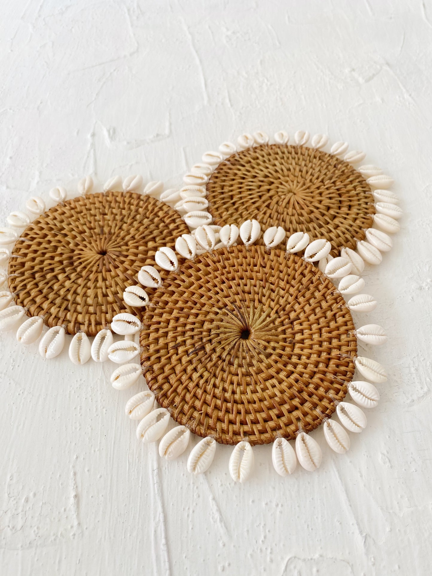 Set of Honey Rattan Shell Coaster