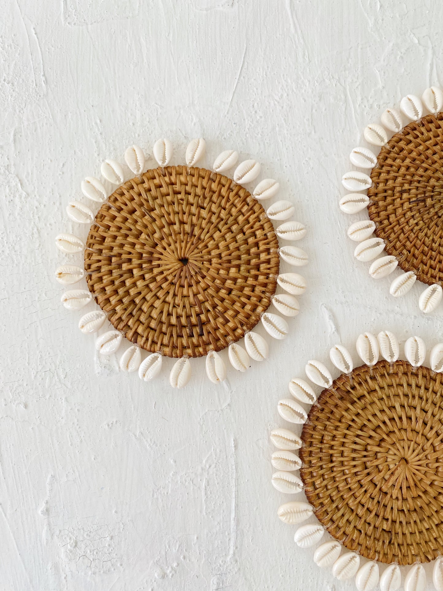 Set of Honey Rattan Shell Coaster