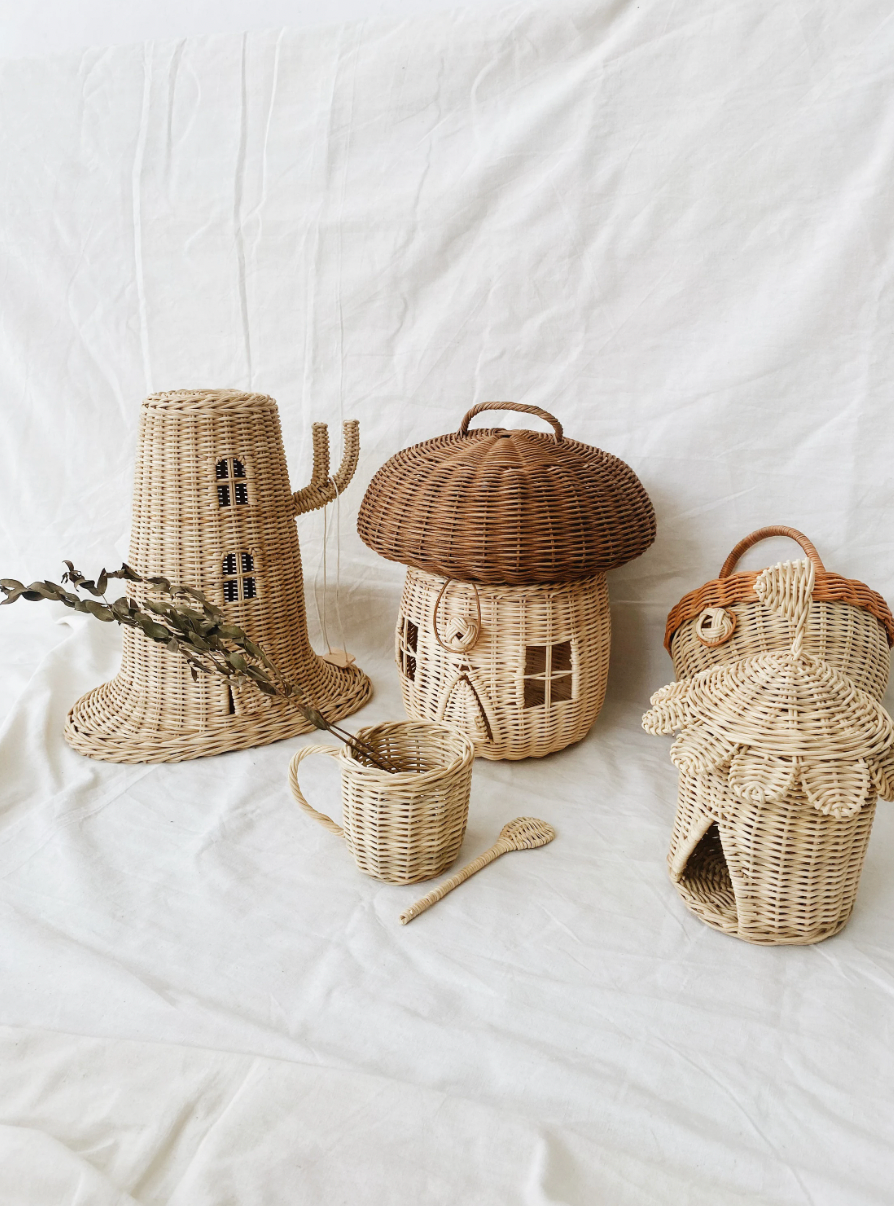 Mushroom Rattan House with Handle