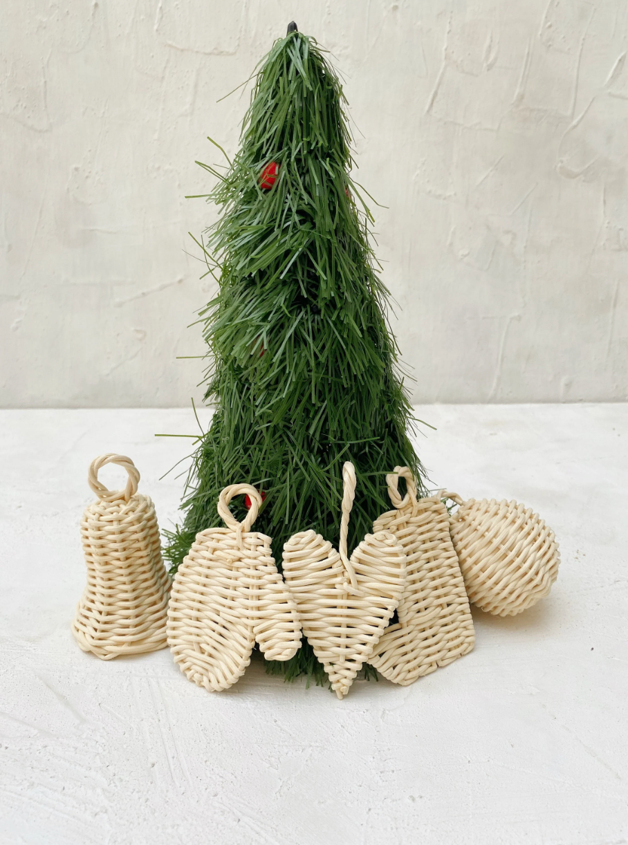 Set of 5 Rattan Xmas Hanging Charms Ornaments