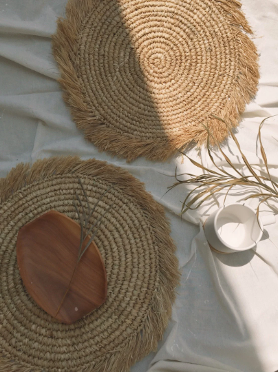 Natural Raffia Fringe Placemats