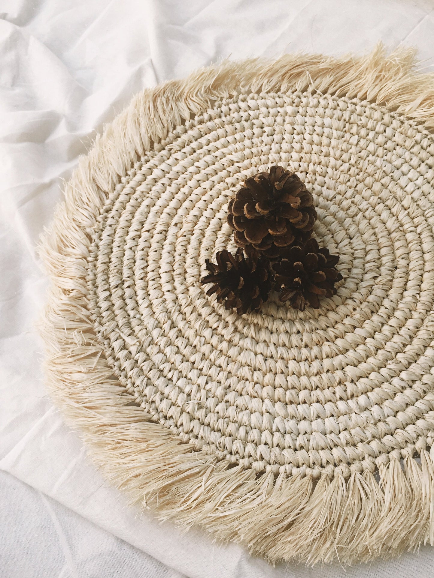 White Bleach Raffia Fringe Placemats