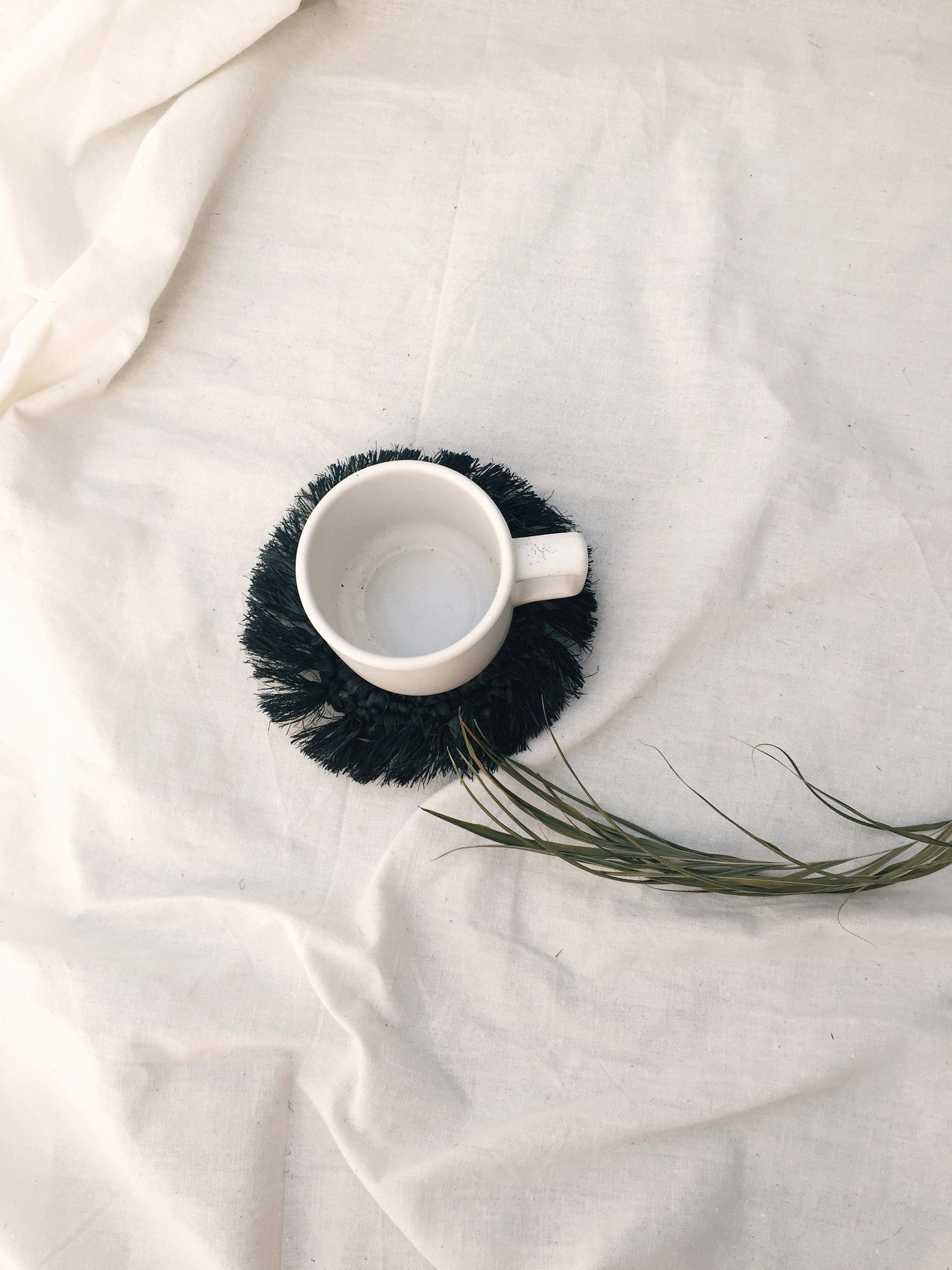 Set of Black Natural Raffia Coasters