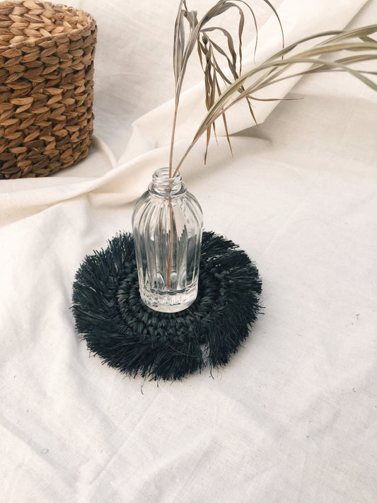 Set of Black Natural Raffia Coasters