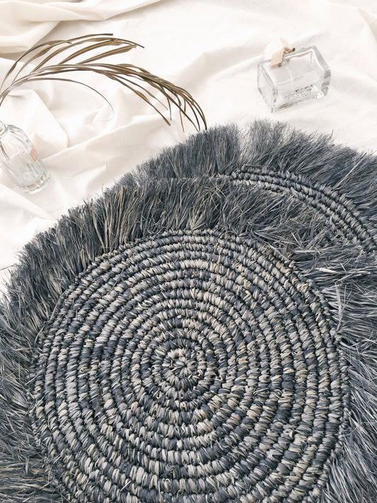 Gray Raffia Fringe Placemats