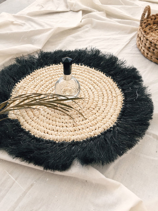 Bleach Raffia with Black Fringe Placemats