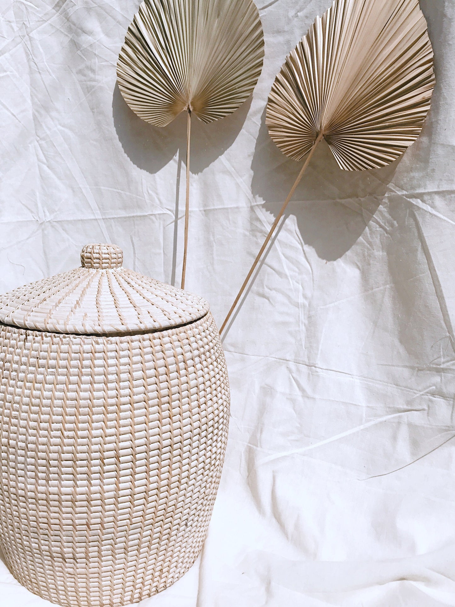 Whitewashed Rattan Basket With Lids