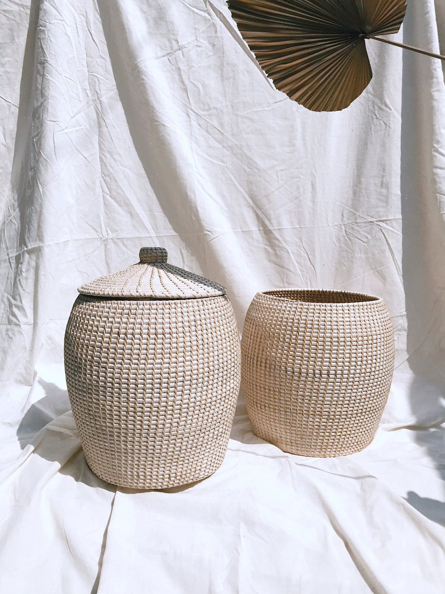 Whitewashed Rattan Basket With Lids