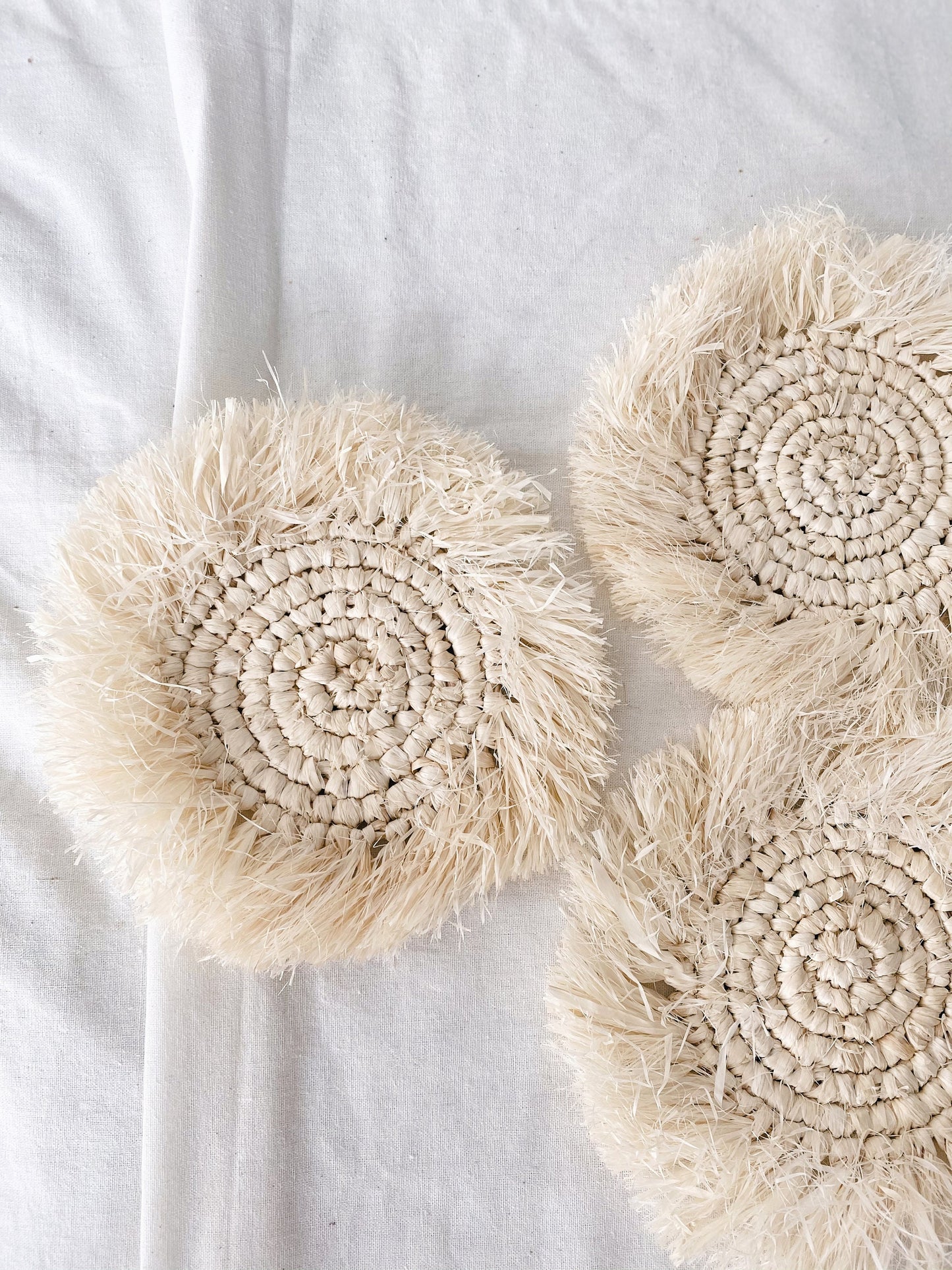 Set of White Bleach Raffia Coasters