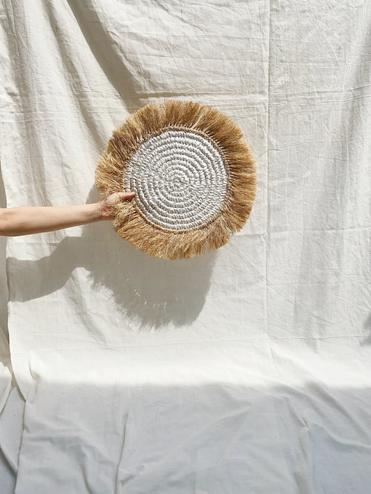 White Placemats with Natural Raffia Fringe