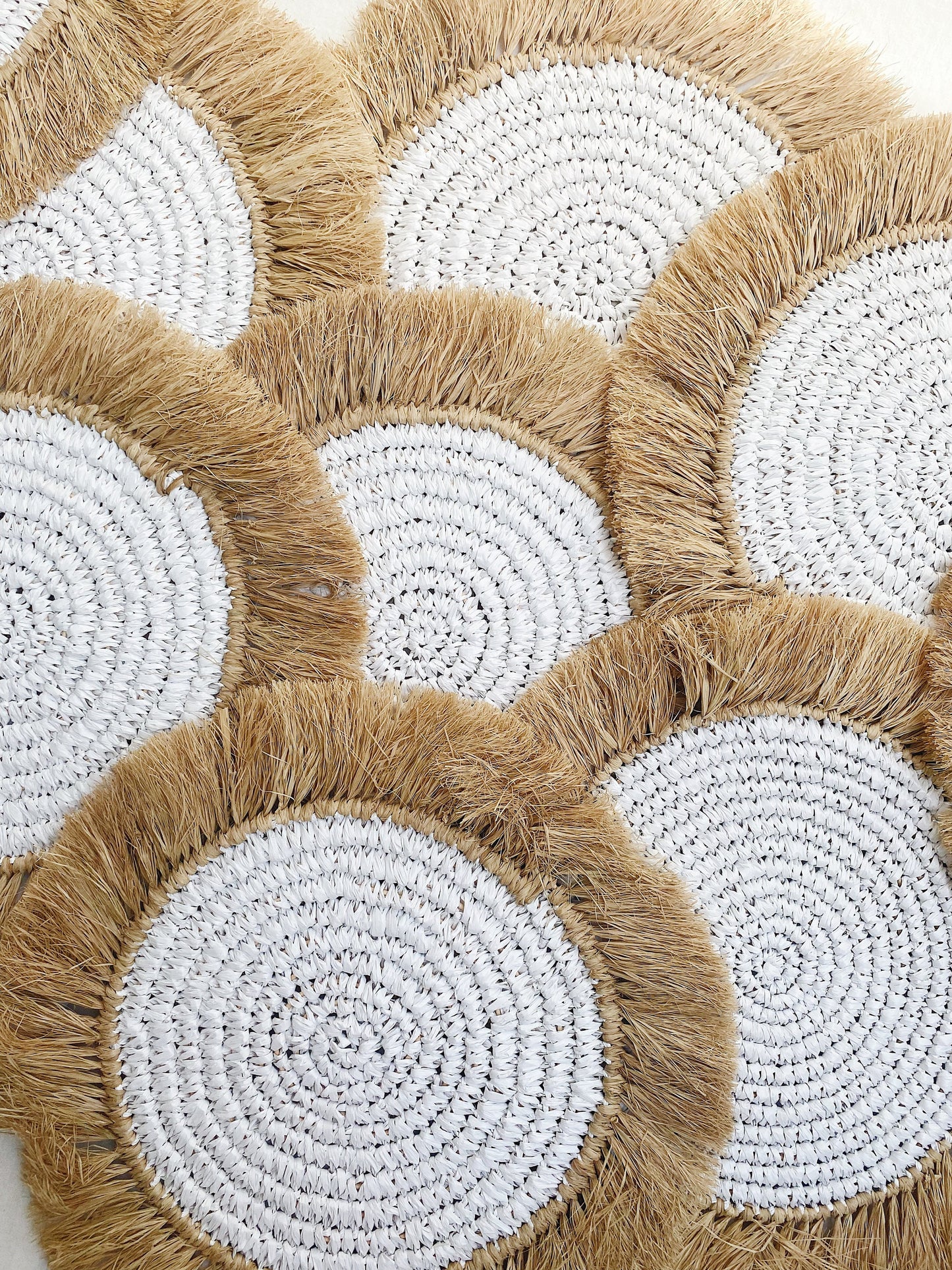 White Placemats with Natural Raffia Fringe