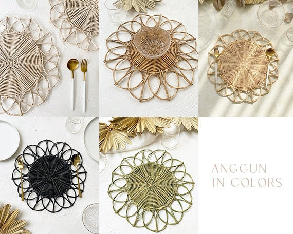 Anggun Round Flower Rattan Placemat