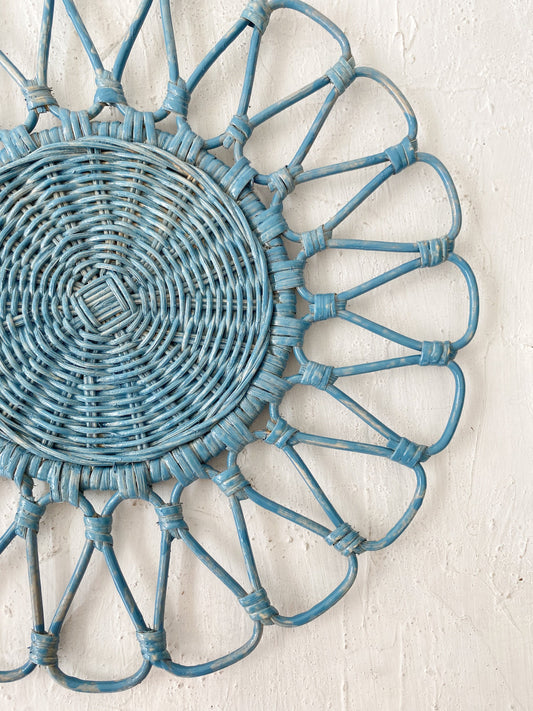 Ayu Blue Flower Round Rattan Placemat