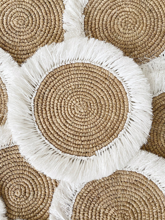 Natural Raffia with White Fringe Placemats